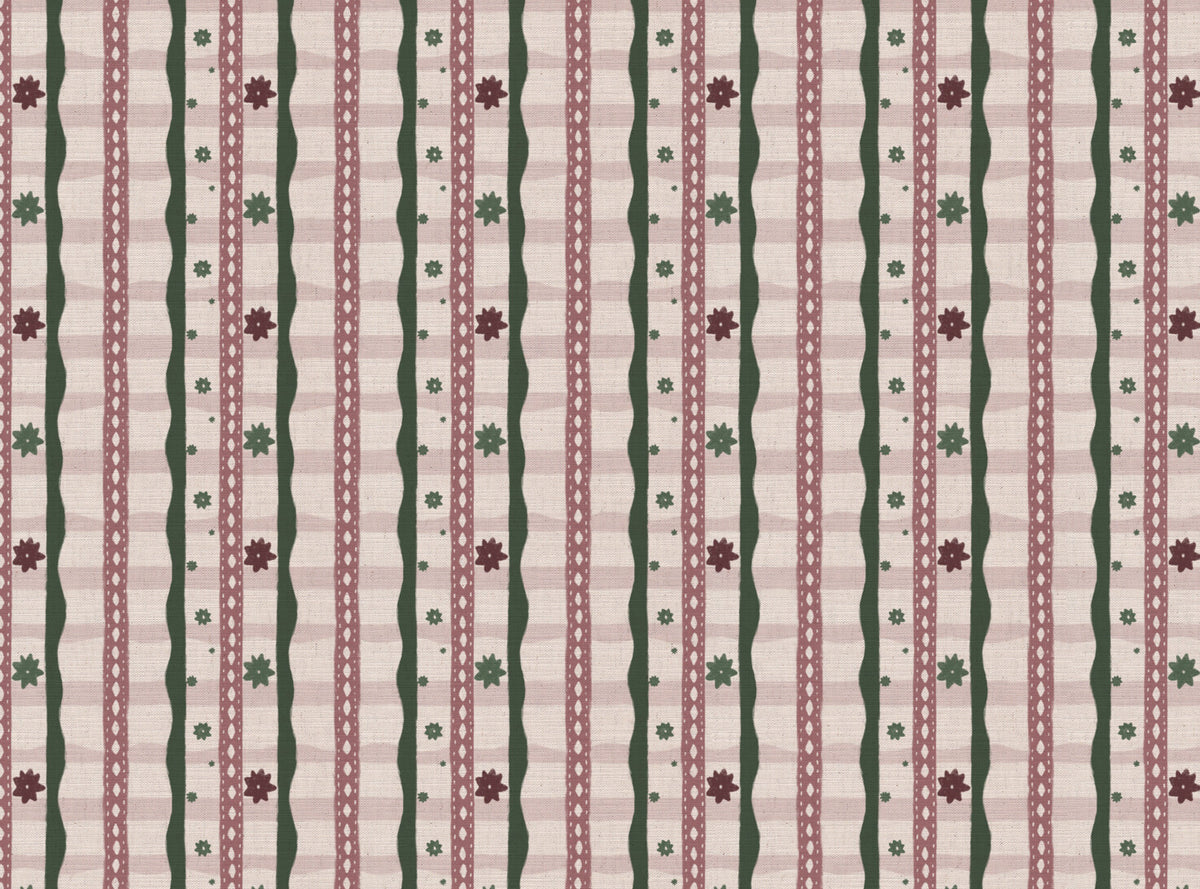 Rodeo check printed cotton, linen union fabric in Pink and Green