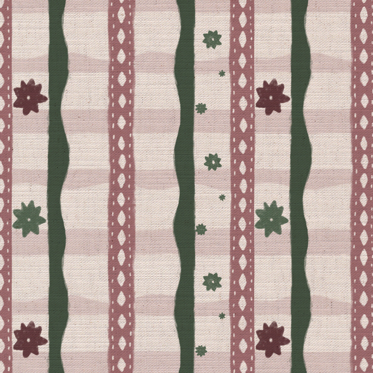 Rodeo check printed cotton, linen union fabric in Pink and Green