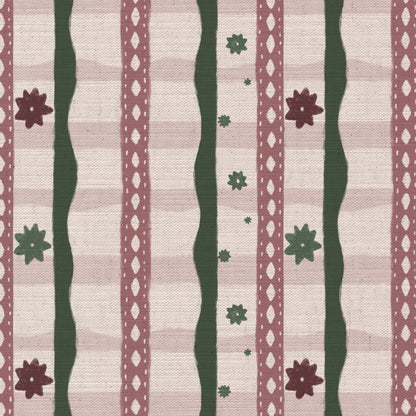 Rodeo check printed cotton, linen union fabric in Pink and Green