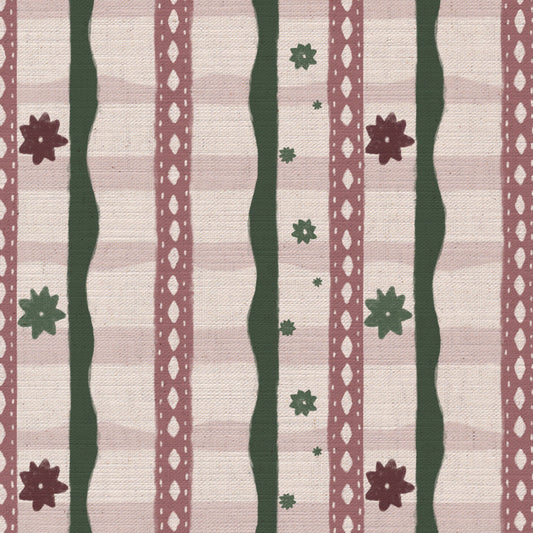 Rodeo check printed cotton, linen union fabric in Pink and Green
