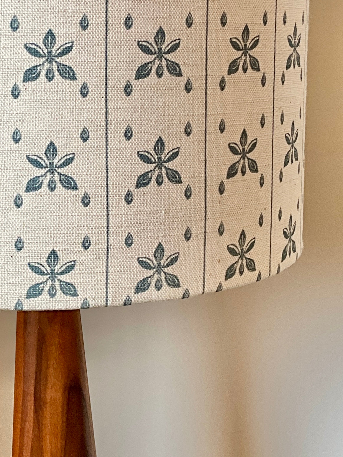 Seedlings printed cotton, linen union fabric in Blue
