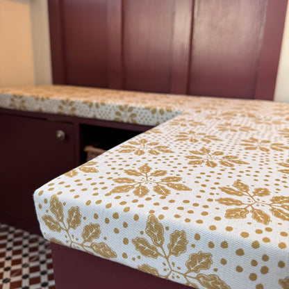 Autumn’s End printed cotton, linen union Fabric in Mustard