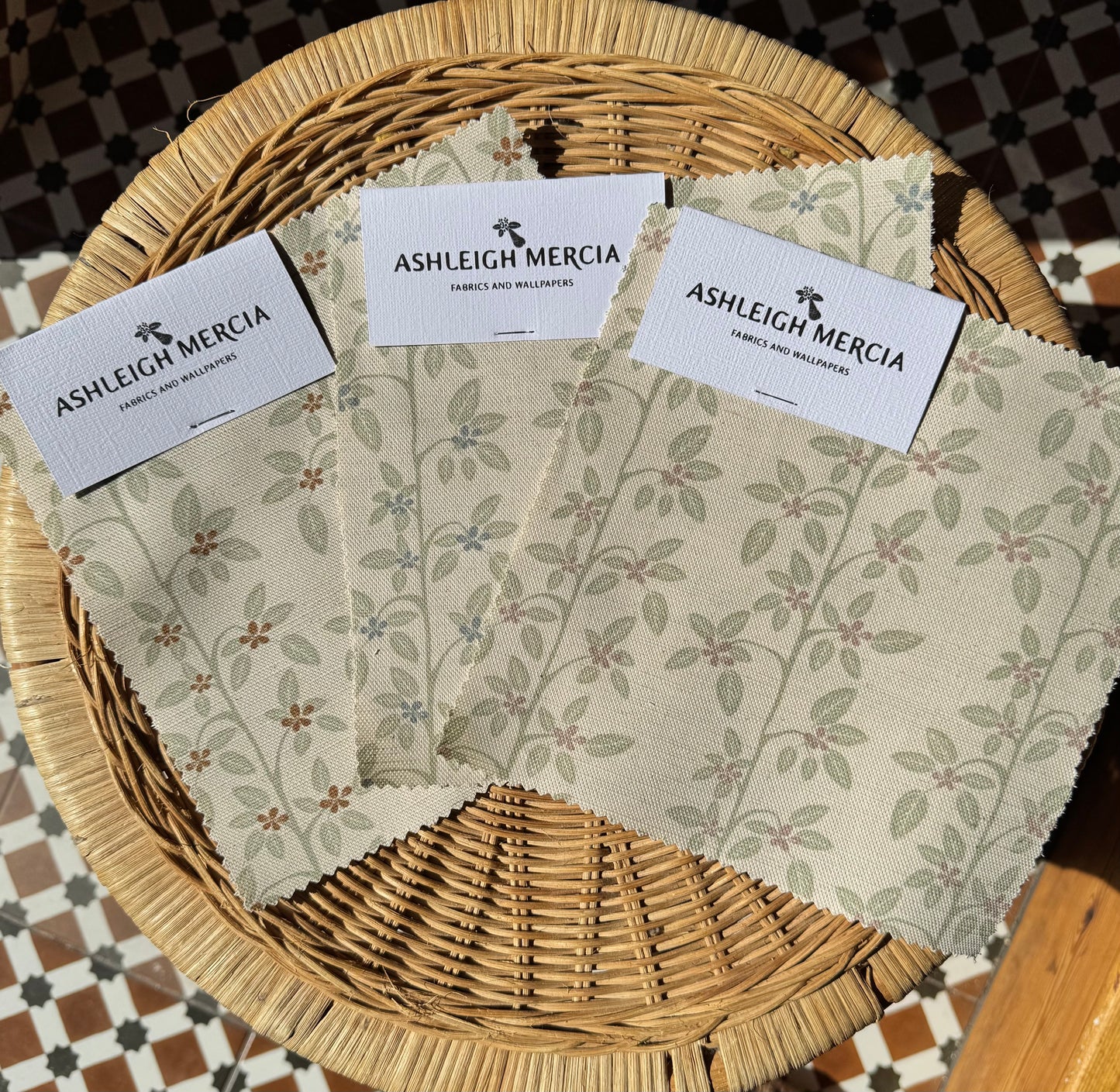 Petite Apple Blossom printed cotton, linen union fabric in Pink