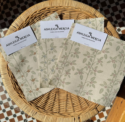 Petite Apple Blossom printed cotton, linen union fabric in Pink