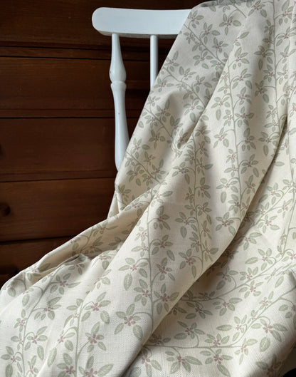 Petite Apple Blossom printed cotton, linen union fabric in Pink