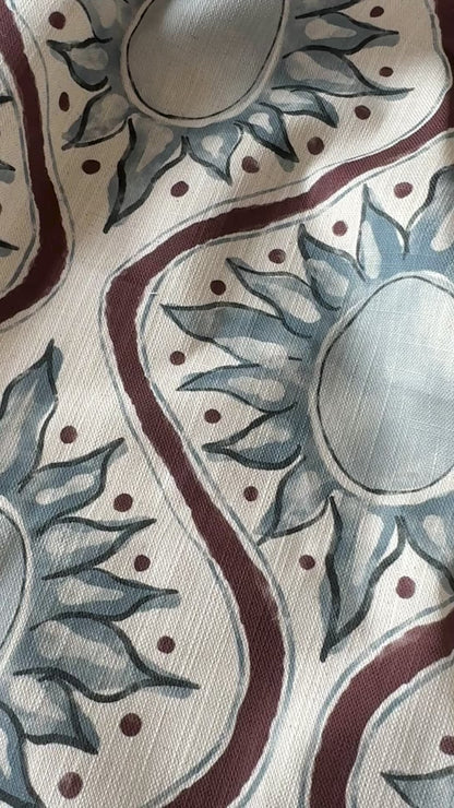 Sunburst linen cotton union in blue and red