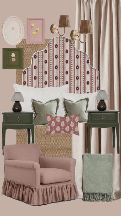 Field Flower Stripe linen cotton union fabric in Pink
