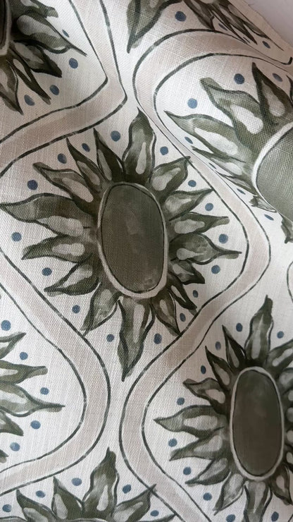 Sunburst linen cotton union in olive green and natural